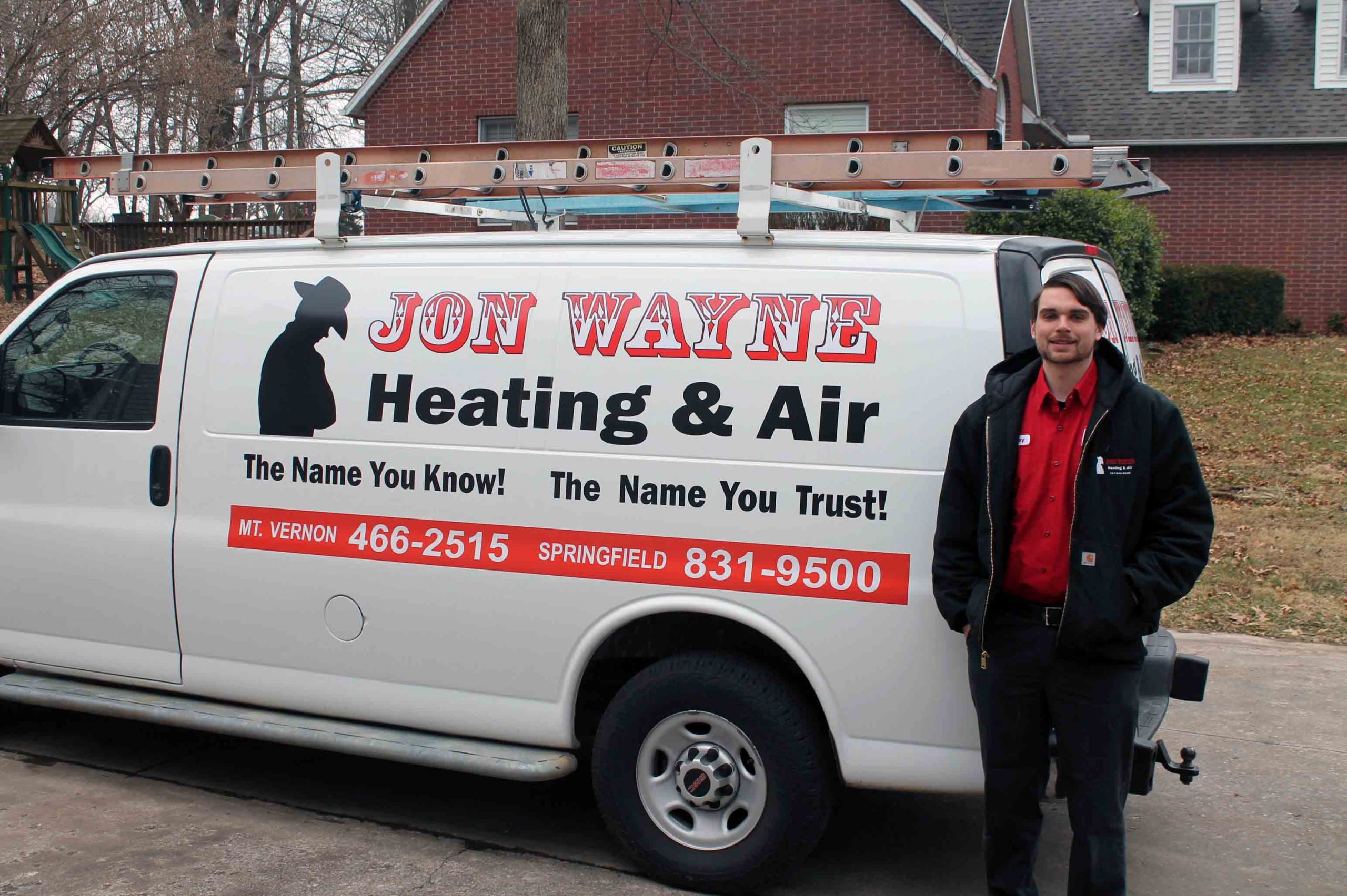 Jon Wayne van & technician about to install a new furnace